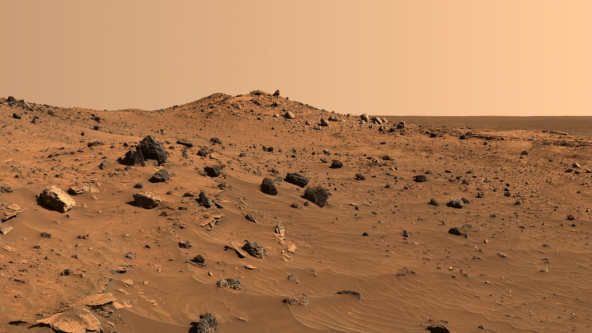 A barren photo of Mars with no rovers present